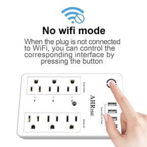 Smart Plug, USB Wall Charger, AHRISE WiFi Surge Protector with 4 USB Ports(4.8A/24W Total), 6-Outlet Extender(3 Smart Outlets), Compatible with Alexa Google Assistant for Voice Control