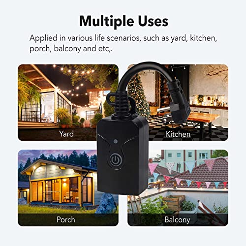Outdoor Smart WiFi Plug Outlet, HBN Heavy Duty Wi-Fi Timer with One Grounded Outlet, Wireless Remote Control by App Compatible with Alexa and Google Home Assistant 2.4 GHz only, ETL Listed (1 Pack)