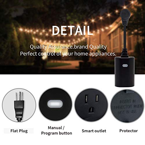 Minoston Outdoor Smart Plug WiFi Outlet Heavy Duty Plug-in Outlet, Remote Control, Waterproof, Compatible with Alexa Google Assistant, No Hub Required, Black(MP22W)