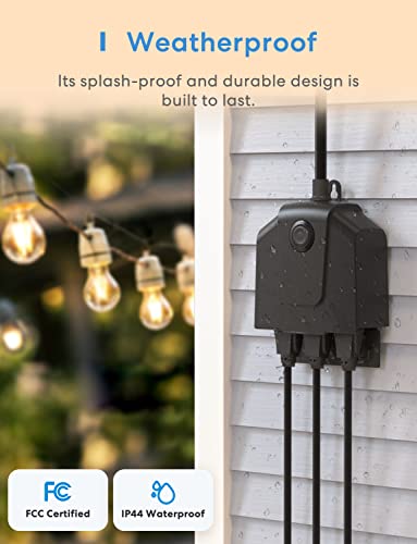 Outdoor Smart Plug, meross Outdoor Wi-Fi Outlet with 3 Sockets Independently Compatible with Alexa, Google Home and SmartThings, IP44 Waterproof, Voice & Remote Control,Timer, FCC and ETL Certified