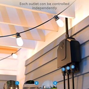 Outdoor Smart Plug, meross Outdoor Wi-Fi Outlet with 3 Sockets Independently Compatible with Alexa, Google Home and SmartThings, IP44 Waterproof, Voice & Remote Control,Timer, FCC and ETL Certified