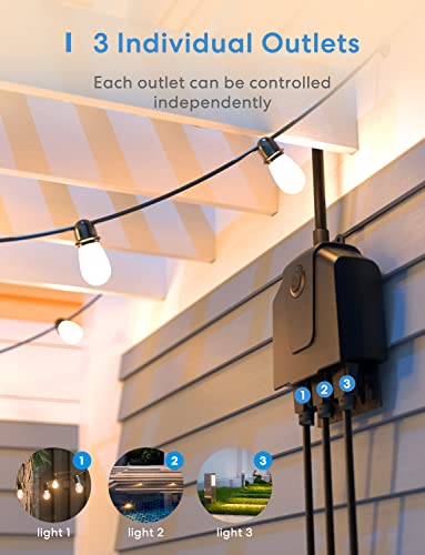 Outdoor Smart Plug, meross Outdoor Wi-Fi Outlet with 3 Sockets Independently Compatible with Alexa, Google Home and SmartThings, IP44 Waterproof, Voice & Remote Control,Timer, FCC and ETL Certified