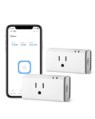 SONOFF S31 WiFi Smart Plug with Energy Monitoring, 15A Smart Outlet Socket ETL Certified, Work with Alexa & Google Home Assistant, IFTTT Supporting, 2.4 Ghz Wi-Fi Only 2-Pack