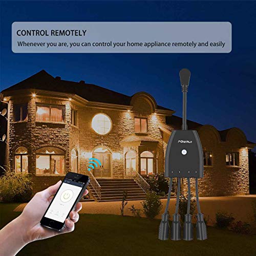 Outdoor Smart Plug, Surge Protector, POWRUI Smart Power Strip with 4-Outlet Extender, Remote Control, Timer, Weatherproof for Indoor and Outdoor Use, Compatible with Alexa, Google Assistant and IFTT