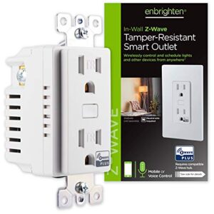 enbrighten 55256 z-wave plus smart receptacle, works with alexa, google assistant, tamper-resistant, 1 zwave 1 always on outlet hub required, white