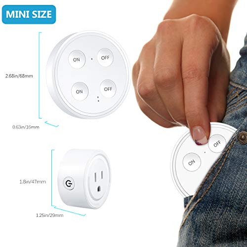 LoraTap Mini Remote Control Outlet Plug Adapter with Remote, 656ft Range Wireless Light Switch for Household Appliances, No Hub Required, 10A/1100W, White, 2 Years Warranty (One Remote + 2 Outlets)