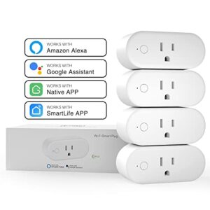 ohmax smart plugs that work with alexa, google assistant, and smart life apps (4 pack)