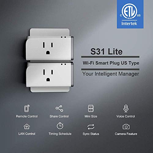 SONOFF S31 Lite 15A WiFi Smart Plug ETL Certified, Smart Socket Outlet Timer Switch, Compatible with Alexa & Google Home Assistant, IFTTT Supporting, No Hub Required,2.4 Ghz WiFi Only 4-Pack