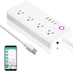 smart power strip, smart plug with 4 ac outlets and 4 usb ports, wifi surge protector works with alexa and google home, app/remote/voice control, schedule/timer, white, 10a