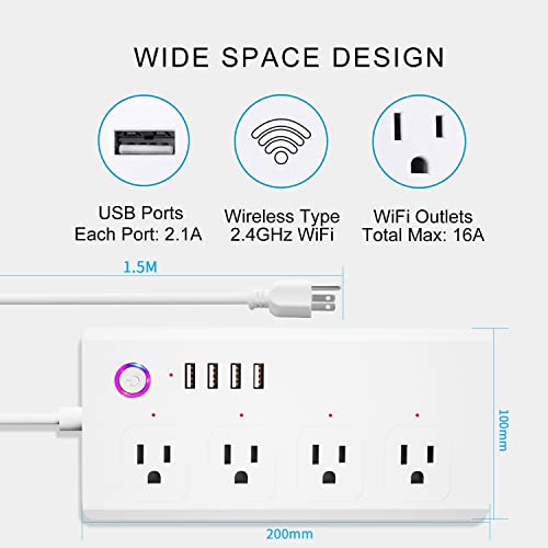 Smart Power Strip, Smart Plug with 4 AC Outlets and 4 USB Ports, WiFi Surge Protector Works with Alexa and Google Home, App/Remote/Voice Control, Schedule/Timer, White, 10A