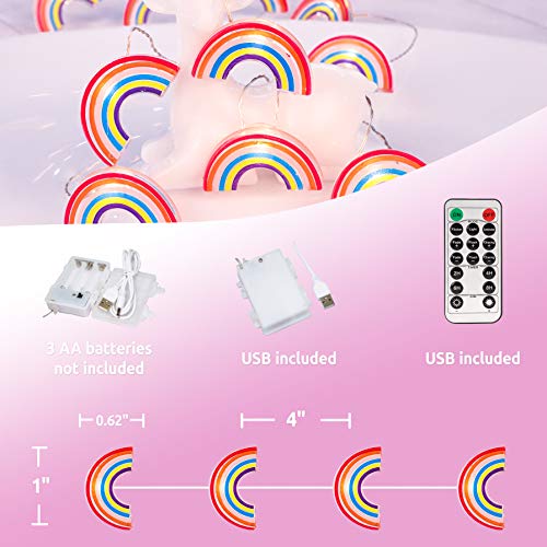 FLAVCHARM Rainbow Fairy Lights Decorating Battery Operated String Lights with Remote 10ft 30LED Summer Theme Fairy Lights USB Plug in String Lights Decorations for Bedroom Party Birthday Ornaments