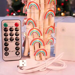 FLAVCHARM Rainbow Fairy Lights Decorating Battery Operated String Lights with Remote 10ft 30LED Summer Theme Fairy Lights USB Plug in String Lights Decorations for Bedroom Party Birthday Ornaments