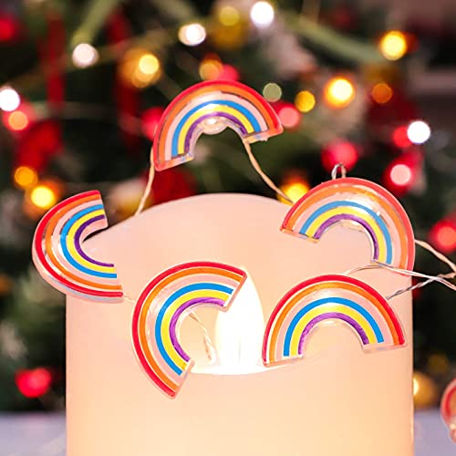 FLAVCHARM Rainbow Fairy Lights Decorating Battery Operated String Lights with Remote 10ft 30LED Summer Theme Fairy Lights USB Plug in String Lights Decorations for Bedroom Party Birthday Ornaments