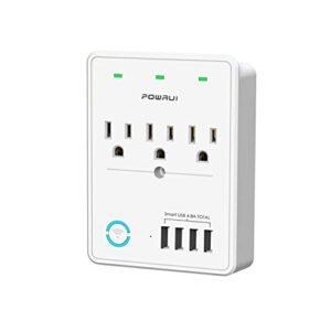 smart plug（2.4g only）, usb wall charger, powrui wifi surge protector with 4 usb charging ports(4.8a 24w total) and 3 smart outlet extender, compatible with alexa google assistant for voice control