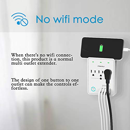 Smart Plug（2.4G Only）, USB Wall Charger, POWRUI WiFi Surge Protector with 4 USB Charging Ports(4.8A 24W Total) and 3 Smart Outlet Extender, Compatible with Alexa Google Assistant for Voice Control