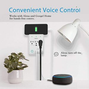 Smart Plug（2.4G Only）, USB Wall Charger, POWRUI WiFi Surge Protector with 4 USB Charging Ports(4.8A 24W Total) and 3 Smart Outlet Extender, Compatible with Alexa Google Assistant for Voice Control