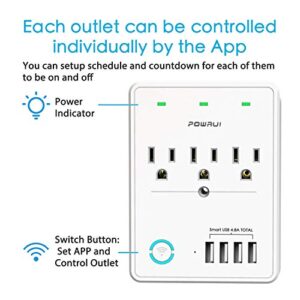 Smart Plug（2.4G Only）, USB Wall Charger, POWRUI WiFi Surge Protector with 4 USB Charging Ports(4.8A 24W Total) and 3 Smart Outlet Extender, Compatible with Alexa Google Assistant for Voice Control