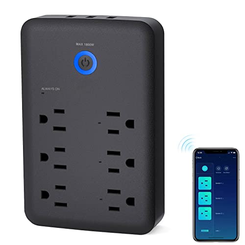 GHome Smart Plug Outlet Extender, USB Surge Protector 3 Individually Controlled Outlets and 3 USB Ports, WiFi Plug Works with Alexa Google Home, Outlet Timer Wall Adapter, 2.4GHz Wi-Fi Only, 15A/1800W