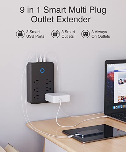 GHome Smart Plug Outlet Extender, USB Surge Protector 3 Individually Controlled Outlets and 3 USB Ports, WiFi Plug Works with Alexa Google Home, Outlet Timer Wall Adapter, 2.4GHz Wi-Fi Only, 15A/1800W