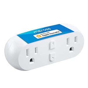meross wifi dual smart plug, 15a 2-in-1 smart outlet, support apple homekit, siri, alexa, echo, google home and smartthings, voice & remote control, timer, no hub required, 2.4g only, 1 pack