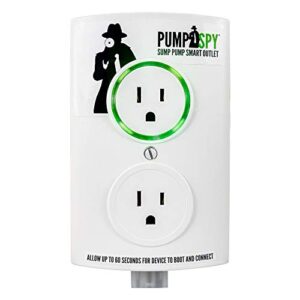 pumpspy wifi sump pump smart outlet with sump pump water level sensor, 24/7monitoring & alerts, works with any 120v sump pump, has additional outlet for backup system for sump pump, white