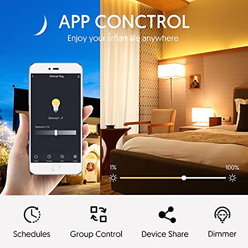 Smart Plugs That Work with Alexa Google Home Siri, Wireless 2.4G WiFi Outlet Controlled by Smart Life Tuya Avatar Controls APP, 10A Mini Socket Enchufe Inteligente with Timer, Dimmer, 1 Pack
