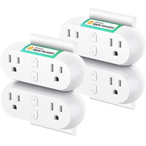 smart plug, dual smart plug 15a wifi outlet 2-in-1 compatible with apple homekit, siri, alexa, echo, google assistant, smartthings, voice & app remote control, timer, no hub required, 4 pack