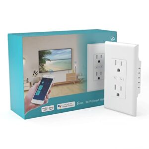 GHome Smart in-Wall Outlet, Home Wi-Fi Outlet Works with Alexa Google Assistant, Energy Monitor, APP Control, FCC Certified, Surge Protection Tamper-Resistant Wall Receptacle, 2.4GHz Wi-Fi Only, 15A