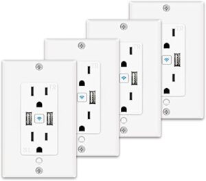 smart usb outlet in-wall – smart electrical outlet that work with alexa, google home, 15 amp, no hub required, etl & fcc certified, 2.4g wifi only (4 pack)