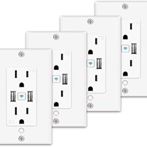 Smart USB Outlet in-Wall - Smart Electrical Outlet That Work with Alexa, Google Home, 15 Amp, No Hub Required, ETL & FCC Certified, 2.4G WiFi Only (4 Pack)