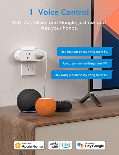 Smart Plug, Meross WiFi Dual Smart Outlet Supports Apple HomeKit, Siri, Alexa, Google Assistant & SmartThings, Voice & Remote Control, 10A, Timer, No Hub Required, 2.4GHz WiFi Only, 1 Pack