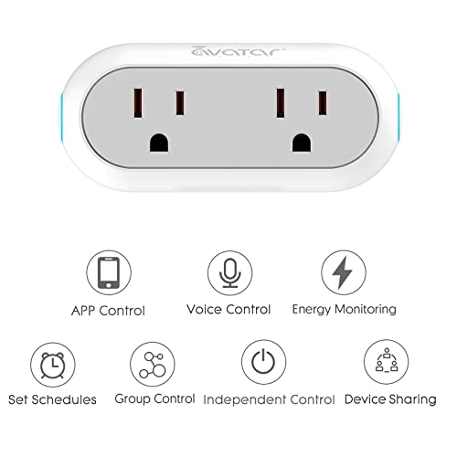 Energy Monitoring Dual Socket Smart Plugs That Work with Alexa Google Home Siri, Wireless 2.4G WiFi Outlet Controlled by Smart Life Tuya Smartthings, 10A Mini Socket Enchufe Inteligente with Timer