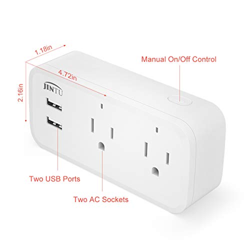 JINTU Smart Plug,Smart Outlet Home Wifi Dual Two USB Plug Compatible with Alexa, Google, IFTTT for Smartphone, Voice Control, Remote Control,No Hub Required,Overload Protection