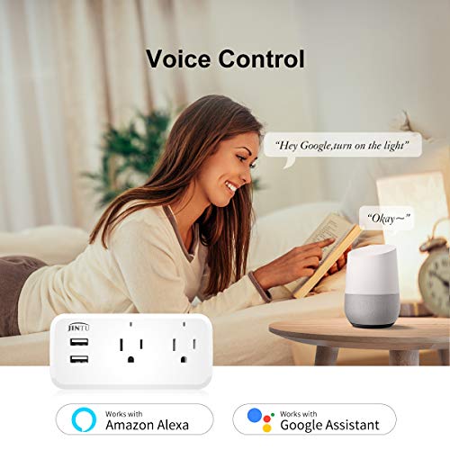 JINTU Smart Plug,Smart Outlet Home Wifi Dual Two USB Plug Compatible with Alexa, Google, IFTTT for Smartphone, Voice Control, Remote Control,No Hub Required,Overload Protection