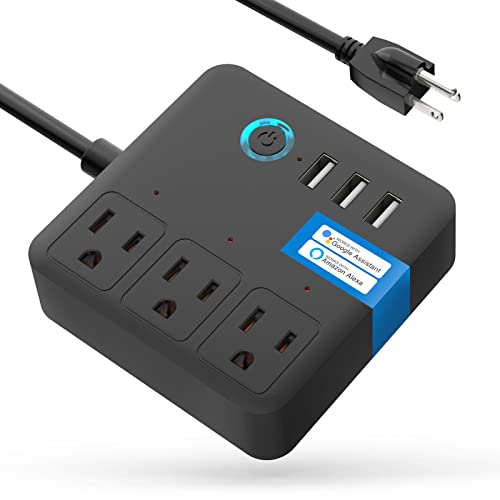 OHMAX Smart Plug Power Strip with 3 Smart USB Ports and 3 Individually Controlled Smart Outlets, Works with Alexa Google Home, Voice Control, WiFi Plug Timer for Christmas Light, UL, 2.4GHz WiFi Only