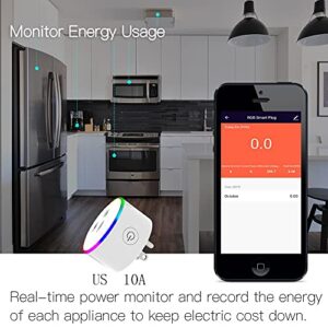 MOES Smart Plug WiFi Smart Power Socket with Dimmable RGB LED Night Light, Wireless Remote Control with Smart Life/Tuya App, Outlet Compatible with Alexa Google Home, No Hub Required