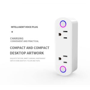 Smart Plug Two Socket with Power Energy Monitoring 16A WiFi Outlet Tuya APP Alexa and Google Home Compatible Wireless Remote Control 2.4GHz Wi Fi Timer White