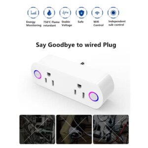 Smart Plug Two Socket with Power Energy Monitoring 16A WiFi Outlet Tuya APP Alexa and Google Home Compatible Wireless Remote Control 2.4GHz Wi Fi Timer White