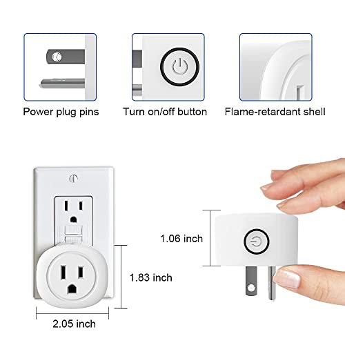 Smart Plugs Compatible with Alexa Google Assistant for Voice Control, MONGERY Mini Smart Outlet WiFi Plug with Timer Function, No Hub Required, FCC CE Certified 2 Pack, White