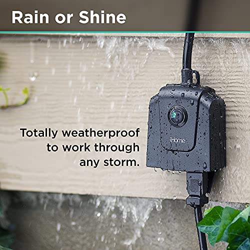 iHome Flow Outdoor Smart Plug with Dual Sockets, Weatherproof IPX3 WiFi Plug with 2 Individually Controlled Smart Outlets, Works with Alexa & Google Home Voice Activation