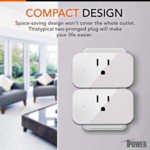 iPower Smart Plug WiFi Mini Outlet 15 Amp Works with Alexa and Google Voice, App Remote Control, Timer, No Hub Required, 2 Pack, 2-Pack