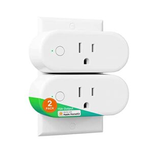 ghome smart homekit smart plug, 15a mini plug works with homekit and homepod, wi-fi outlet socket remote control with schedule timer function, only for 2.4ghz network, no hub required (2 pack), white