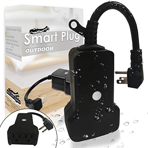 Outdoor Smart Plug 2 Sockets WiFi Compatible with Alexa & Google Home Devices ~ Wireless Remote Control Timer & On/Off with App (WiFi 2 Outlet)