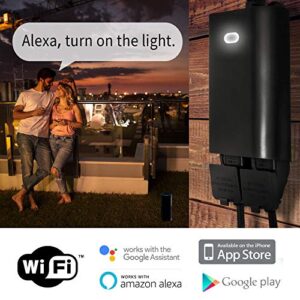 Minoston Outdoor Smart Plug 2 Sockets, Heavy Duty Wi-Fi Outdoor Outlet, No Hub Required for Outdoor and Indoor, Compatible with Alexa and Google Assistant, Smart Life APP in 2.4GHz Network only(MP23W)