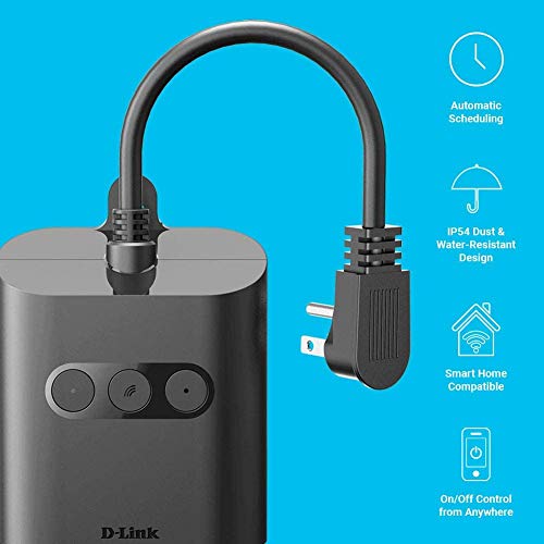 D-Link Wi-Fi Smart Outdoor Plug with 2 Outlets and 1 USB Port, No Hub Required, Works with Google Assistant (DSP-W320-US) , Black