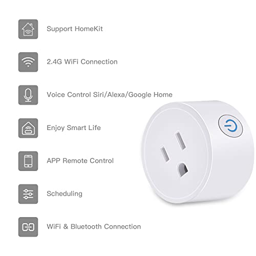 Smart Plug Mini HomeKit, Smart WiFi Outlet Socket Support Apple HomeKit, Amazon Alexa and Google Assistant Voice Control Plug with Timer Function and Group Control Apple MFi Certified No Hub Required