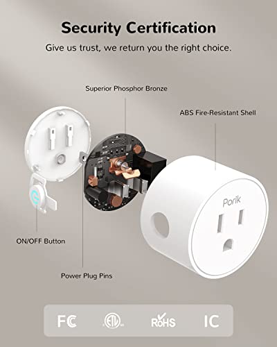Smart Plug, PORIK WiFi Outlet Smart Home Plugs that Work with Alexa, Google Assistant & SmartThings, Smart Socket with Remote and Voice Control, Timer & Schedule, No Hub Required, 4 pack