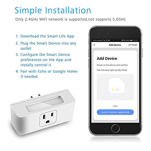 Smart Plug with LED Night Light and USB Port, 2 pack Smart Outlets Work with Alexa Echo Google Home IFTTT, 2.4GHz Remote Control WiFi Smart Socket with Timer Function, No Hub Required