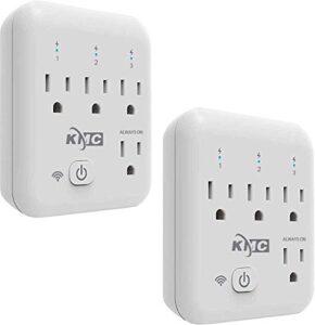 kmc smart tap 2-pack, 4-outlet smart plug wifi outlet wall tap, energy monitoring, works with alexa and google home, remote control your devices from anywhere, no hub required, etl certified, white