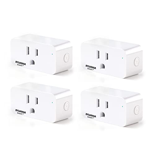 SYLVANIA Wifi Smart Plug, Voice Control, Compatible with Alexa and Google Home, Timer, On/Off, White - 4 Pack (75703)